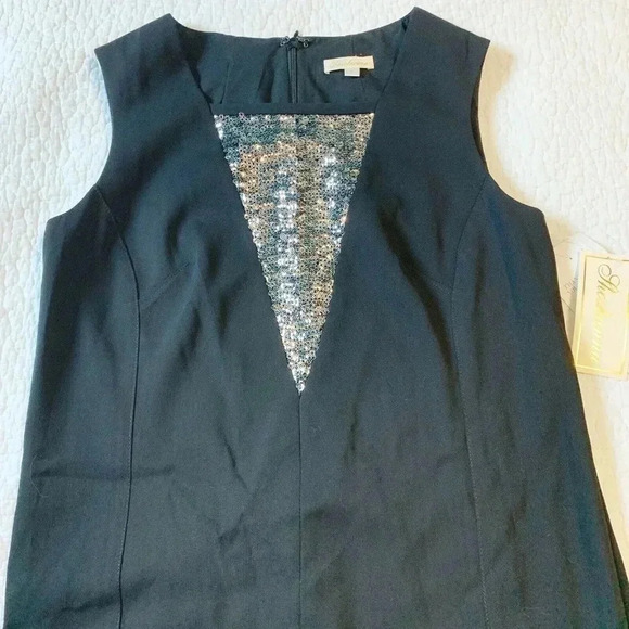 Shoshanna Size 2 Black Sleeveless Sequin Accent Shift Cora Dress NEW! - Picture 4 of 7